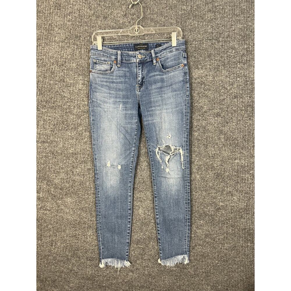 Lucky Brand Jeans Womens 4 Stella Skinny Distressed Frayed Hem Blue Medium Wash